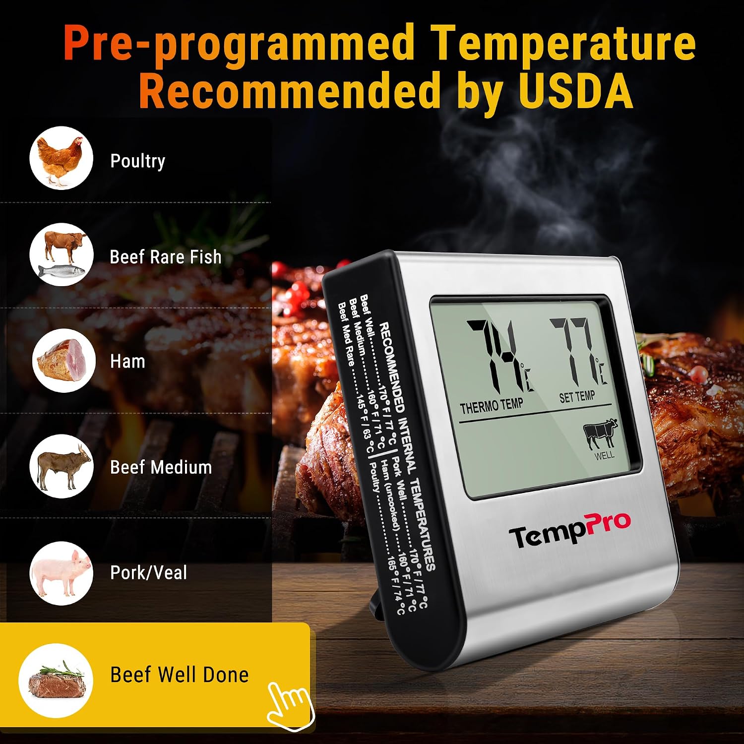 Detalle de ThermoPro TP16 Digital Kitchen Meat Thermometer with Long Stainless Steel Probe