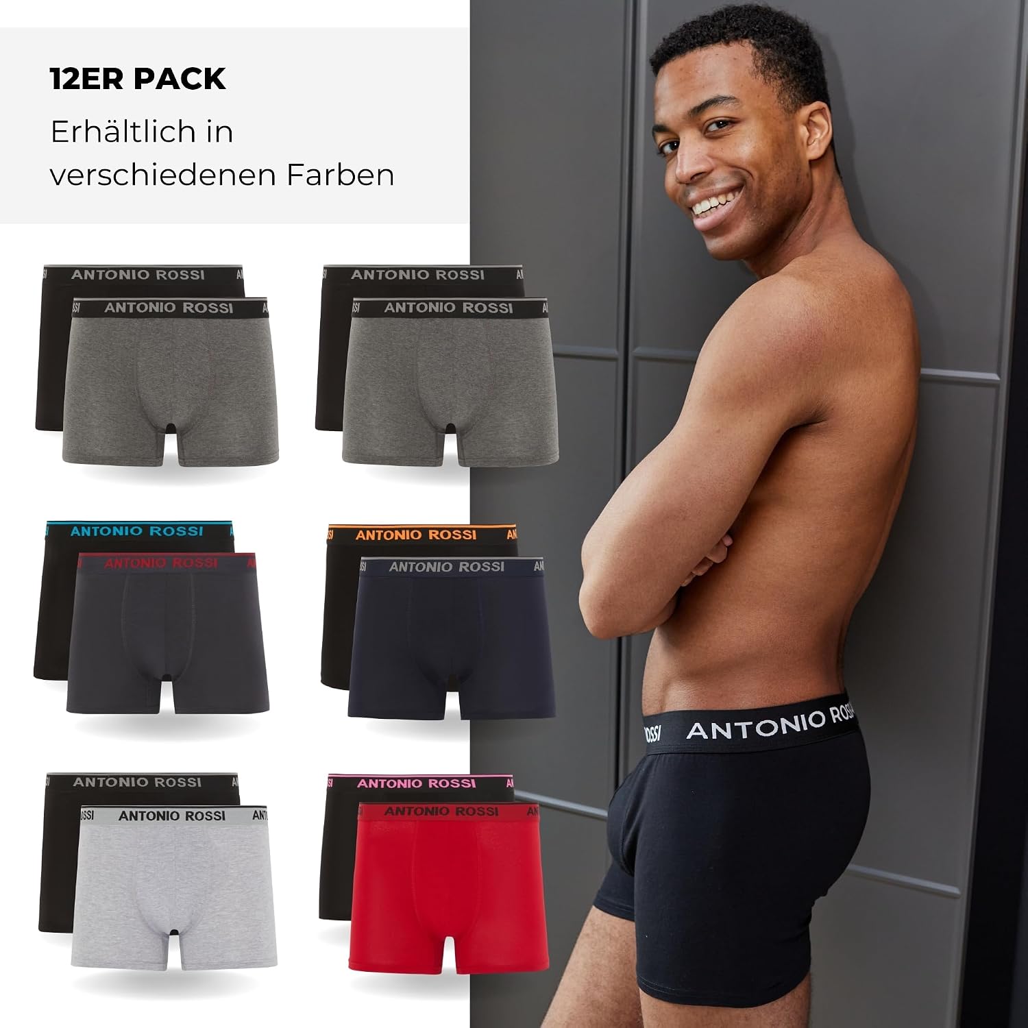 Detalle 2 de Antonio Rossi 12er-Pack Herren-Boxer-Hipster 12er