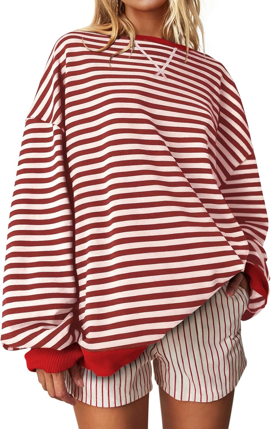 Thumbnail 6 de UEU Women Oversized Striped Crewneck Sweatshirt – Color Block, Long Sleeve