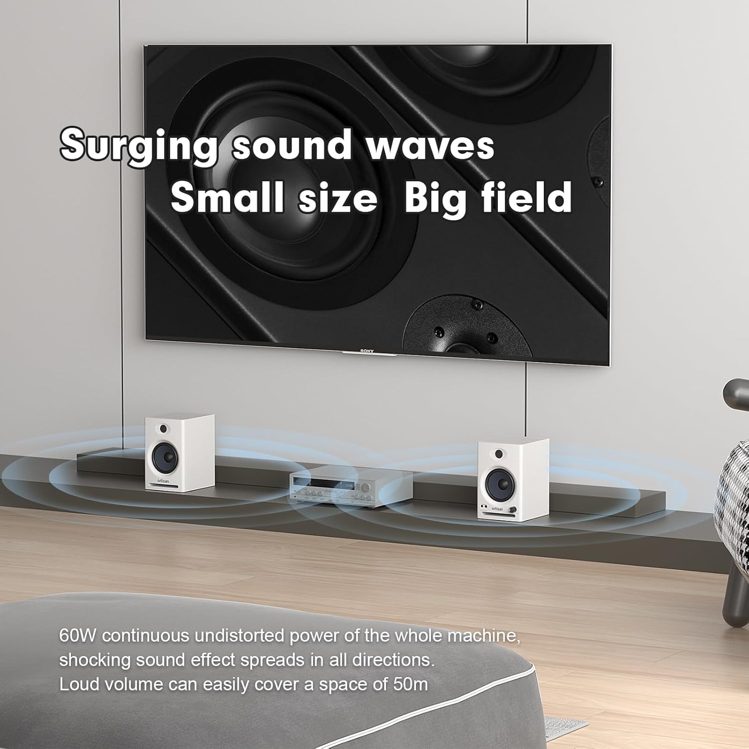 Detalle 2 de Ortizan C7 2.0 Studio Monitor Speakers, Bluetooth 5.3, White Pair
