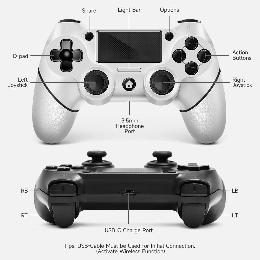 Thumbnail 1 de AceGamer 2 Pack Mando Inalámbrico para PS4,Mando de Juego para PS4/Pro/Slim/PC,Gamepad Joystick con Turbo/Botón Trasero/Doble Vibración/6-Axis Sensor Giroscópico/Panel Táctil (Blanco o Negro)