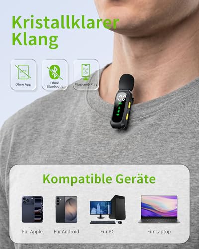 Detalle de CKOKC Handy-Mikrofon Mini – Plug & Play Lavalier Mikrofon mit Windschutz für iPhone, Android und PC