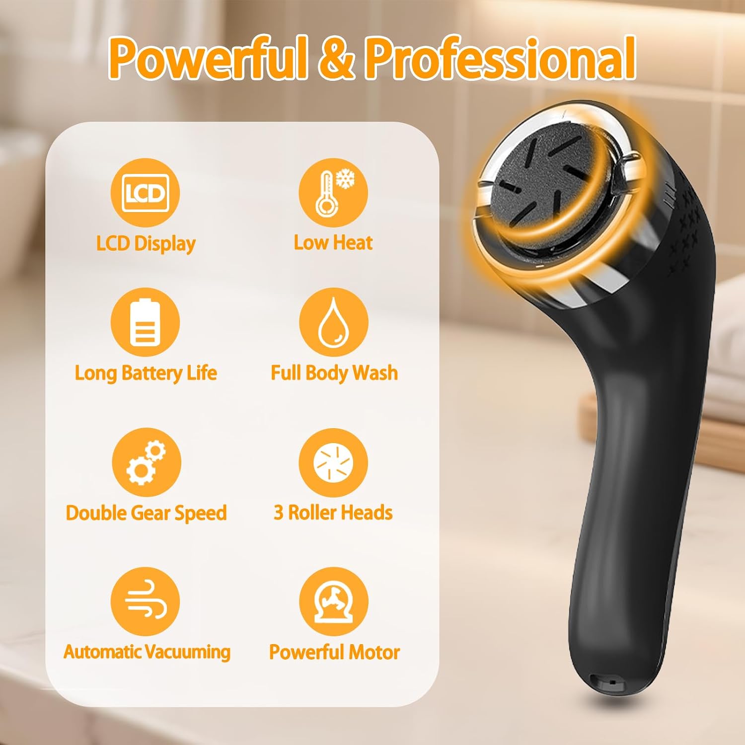 Thumbnail 6 de Electric Foot File & Callus Remover with Vacuum – 3 Grinding Heads, LCD Display, USB Rechargeable