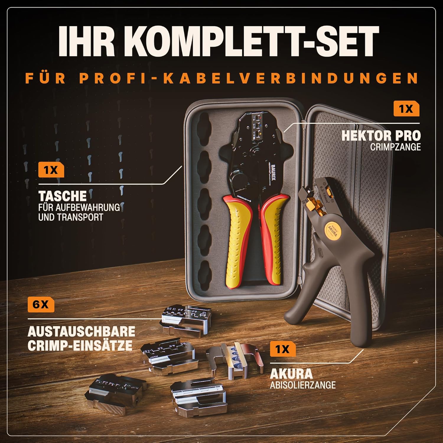 Thumbnail 1 de BAURIX HEKTOR PRO Crimpzange mit 6 Wechselbacken & Abisolierzange – All-In-One Elektriker Werkzeug