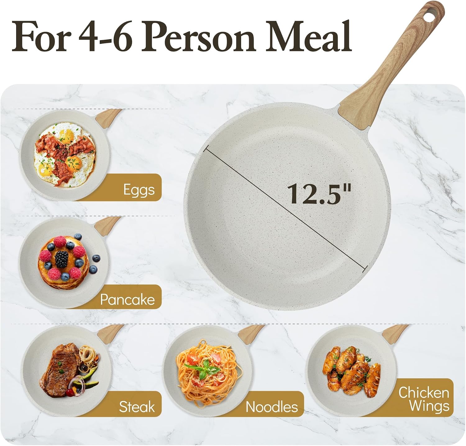 Detalle de SENSARTE Weiß Keramik Bratpfanne 28 cm – Antihaft Skillet für Omelette, Gas & Induktion