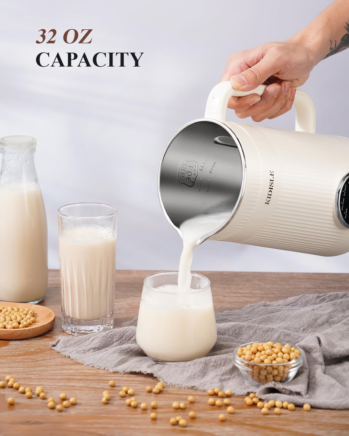 Detalle 2 de KIDISLE 8 in 1 Nut Milk Maker Blender (32oz) with Delay Start, Keep Warm, and Boil Water
