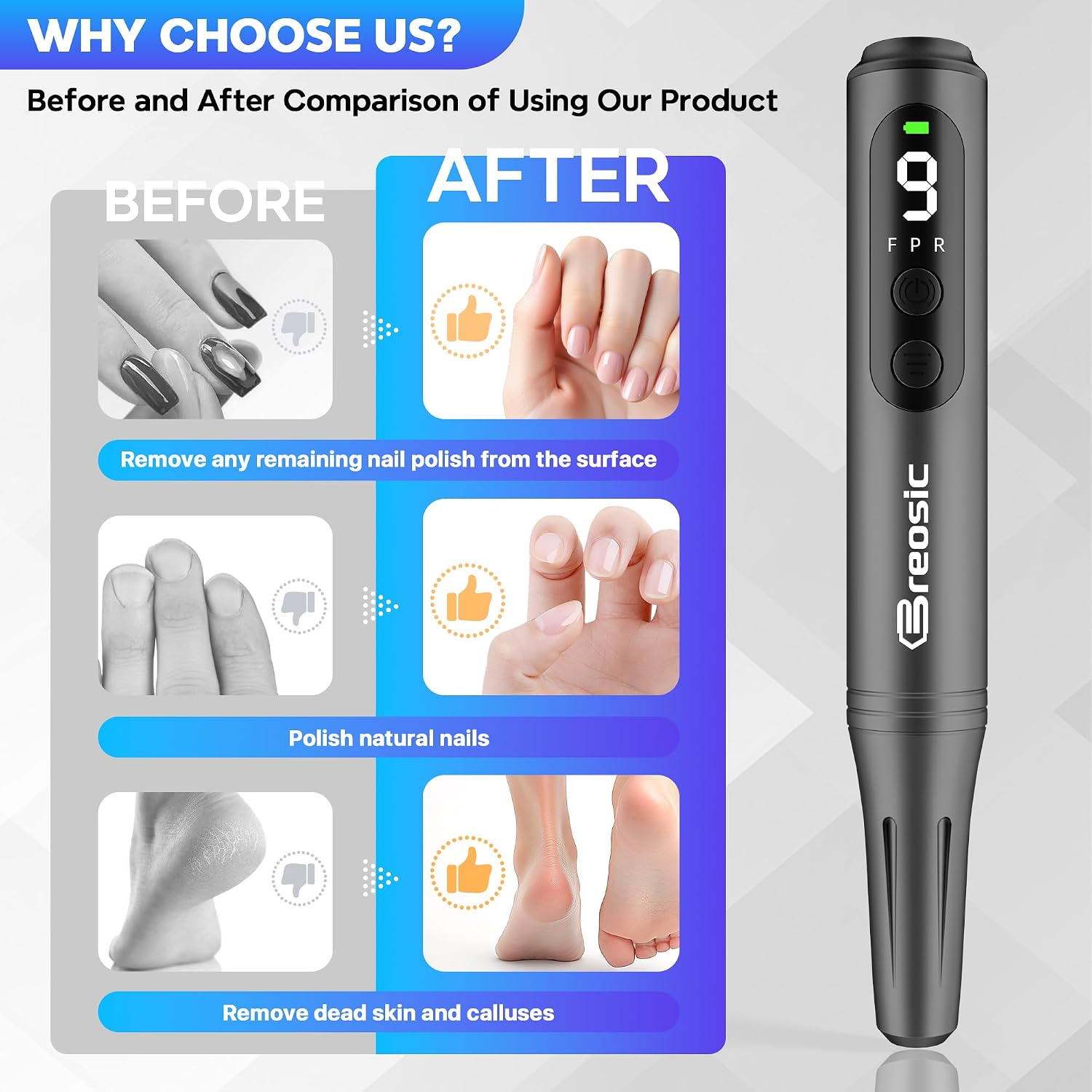 Thumbnail 4 de Breosic Electric Nail Drill Kit, 35,000 RPM, Cordless, 9 Speeds, LED Display