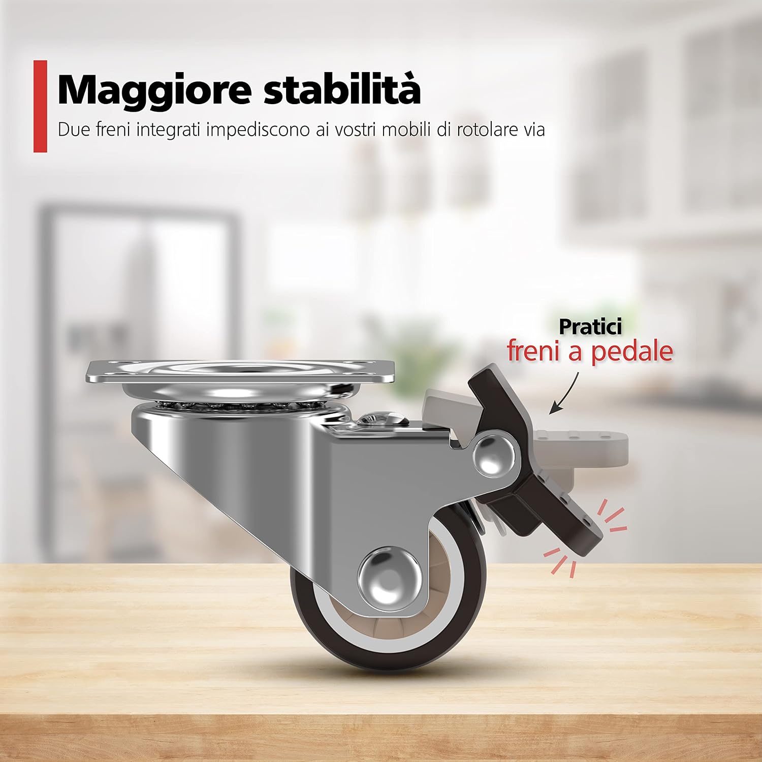 Thumbnail 4 de RAVN HAMAN set di 4 ruote pivottanti con freno per mobili da 25 mm, fino a 15 kg per ruota