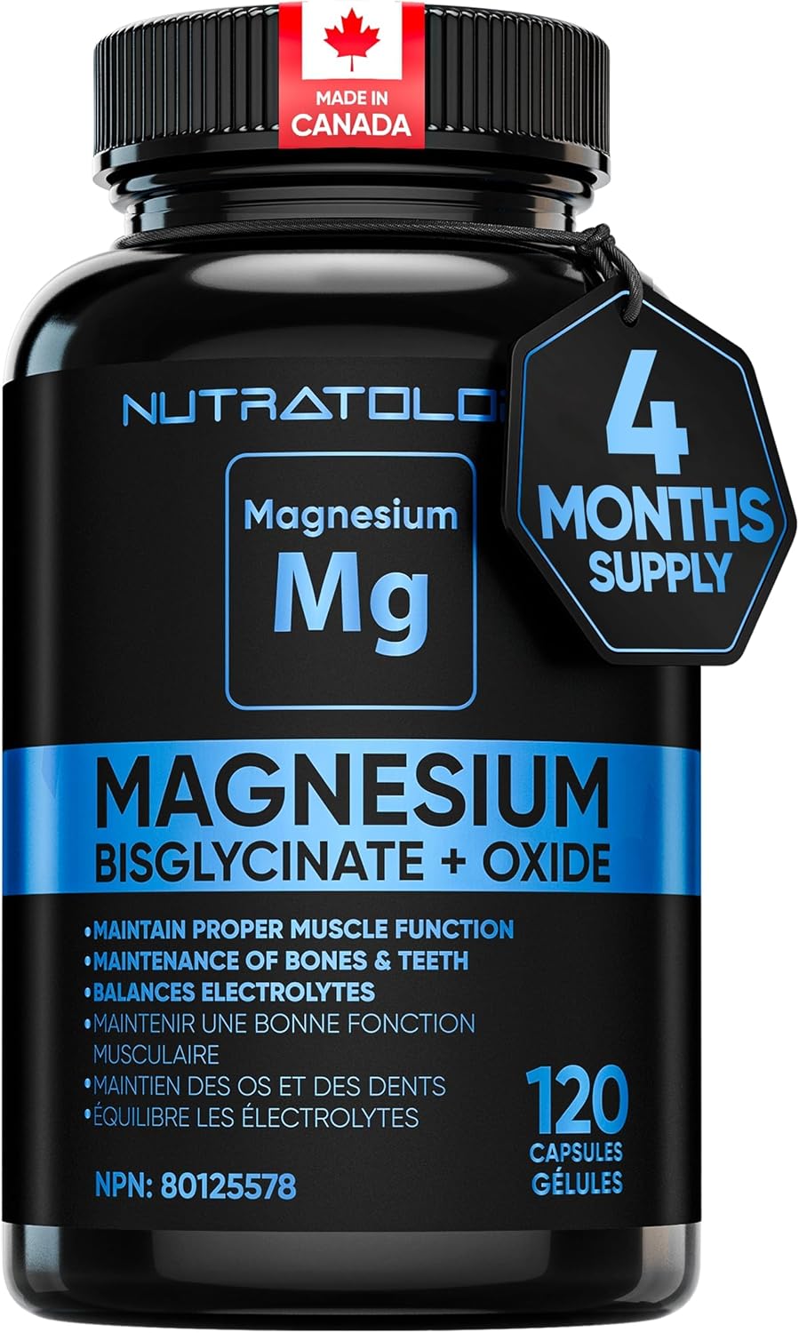 Detalle de Nutratology Magnesium Bisglycinate + Oxide Capsules, 250 mg, 120 Count