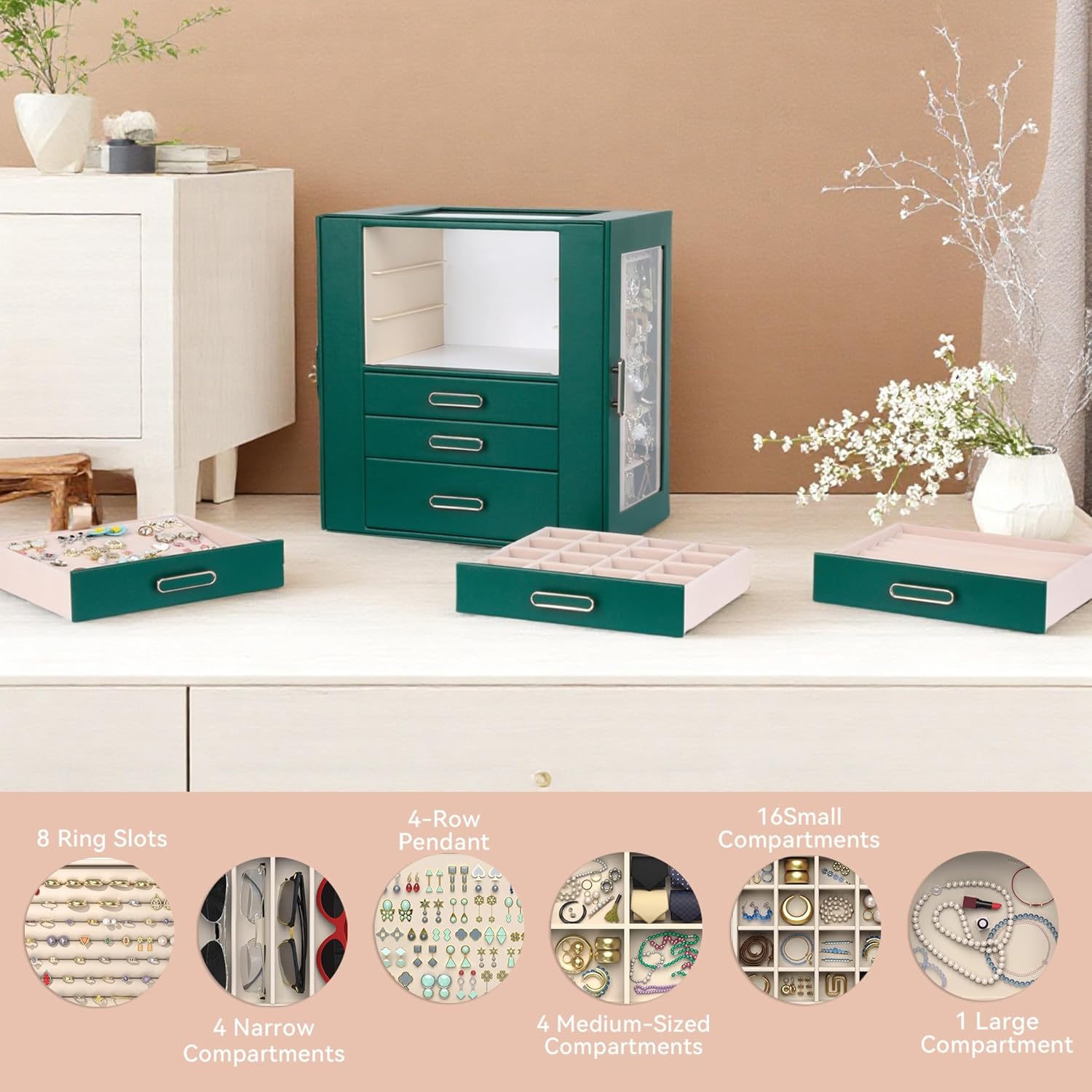 Detalle de ASINGYER 6-Layer Jewelry Organizer with Glass Doors ๐
