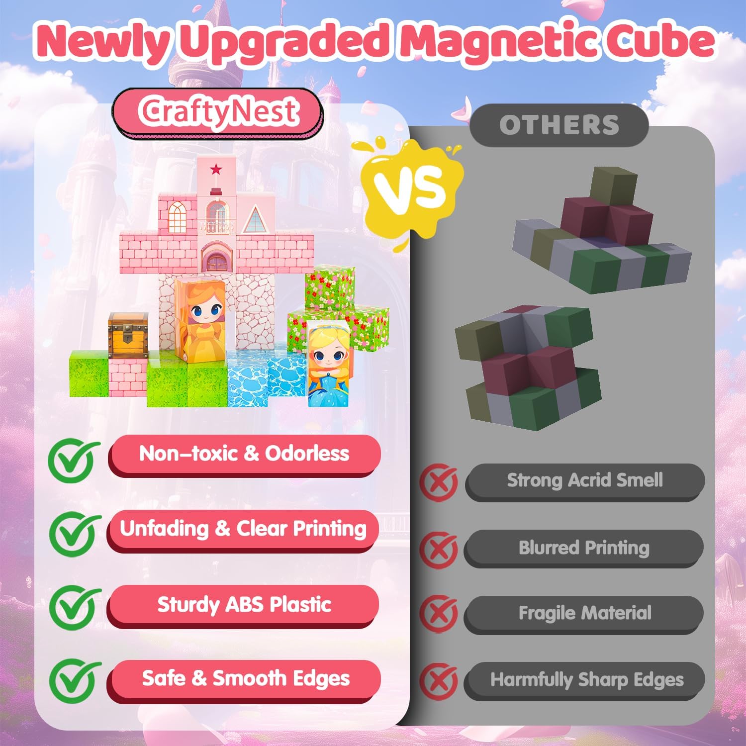 Detalle 2 de CraftyNest Magnetic Blocks Building Toys for Kids – 48 Pieces