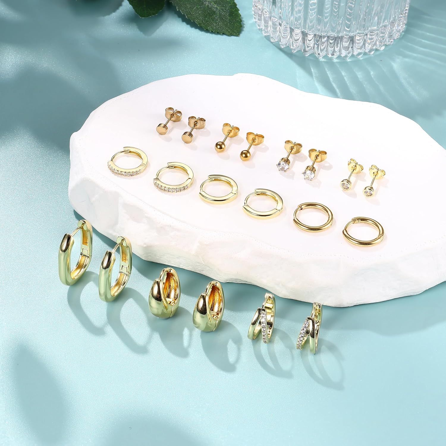 Thumbnail 6 de Dochais Ohrringe-Set (10 Paar) in Gold/Silber: 316L Chirurgenstahl, 14k vergoldet & Zirkonia – für mehrere Piercings