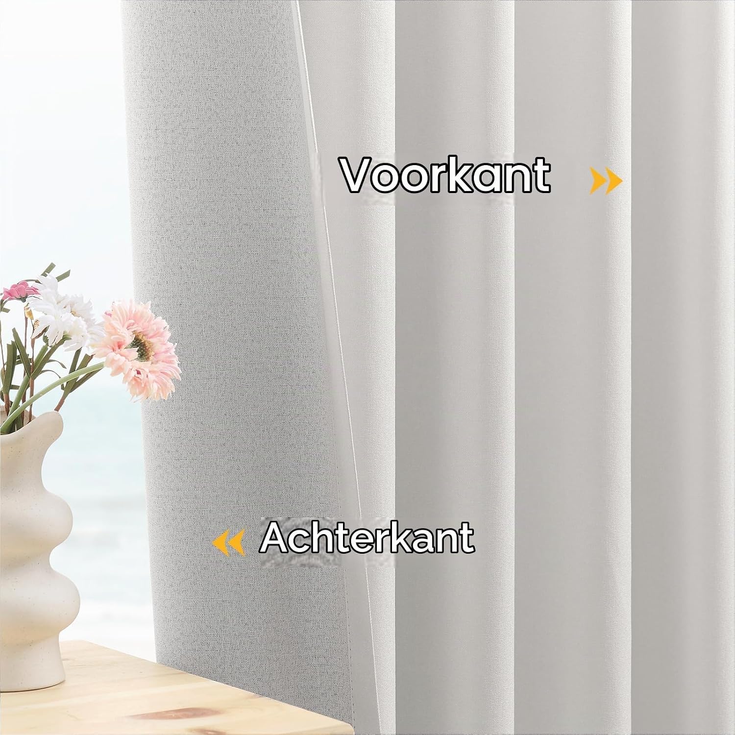 Detalle de HushLoom verduisterende gordijnen 140 x 220 cm, linnenlook, grijswit, set van 2