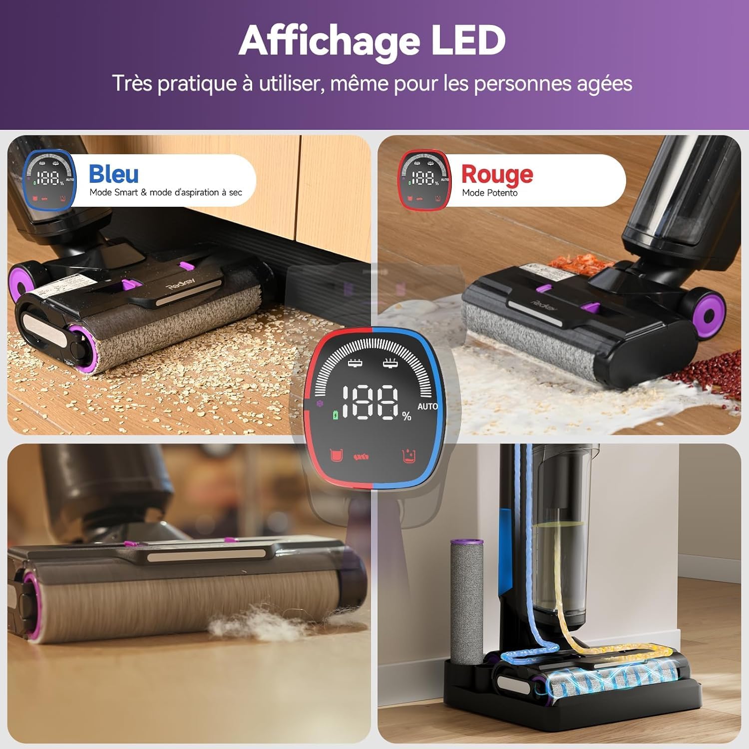 Detalle de Redkey W15 – Aspirateur Balai Laveur sans Fil 3 en 1 (26.000 Pa)