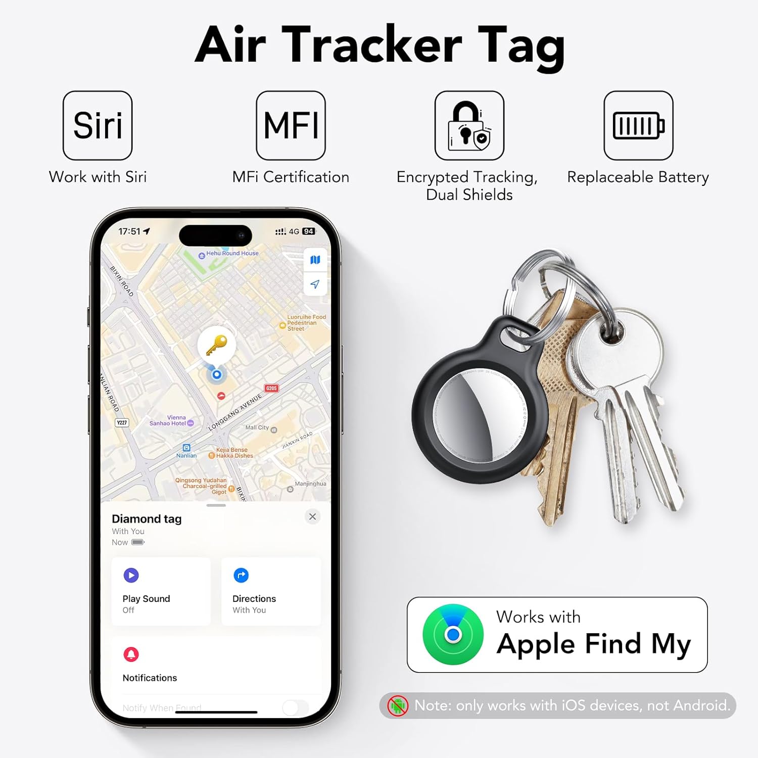 Thumbnail 2 de Air Traceur Tag Lot de 4 – Localisateurs Bluetooth compatibles Apple Find My (iOS uniquement)