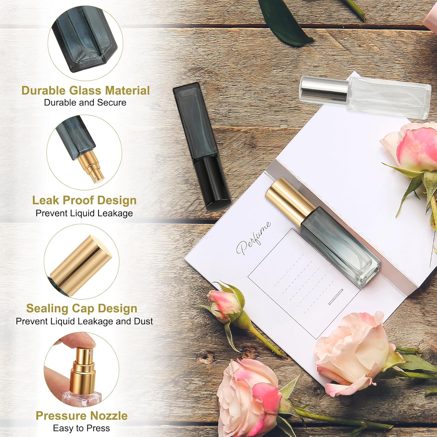 Detalle de PATIKIL Flacon de Voyage 5 Pièces 10 ml – Vaporisateur Rechargeable avec Étiquettes et Accessoires