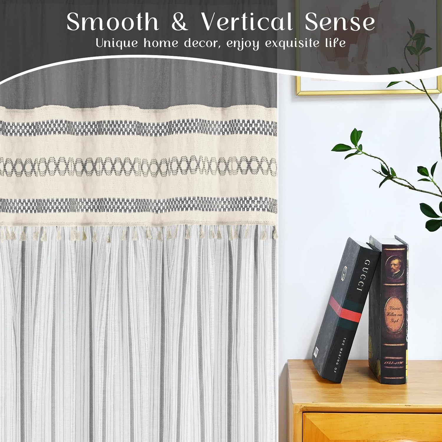 Thumbnail 6 de FRAMICS Linen Curtains 63 Inch Grey Striped Drapes 🪟