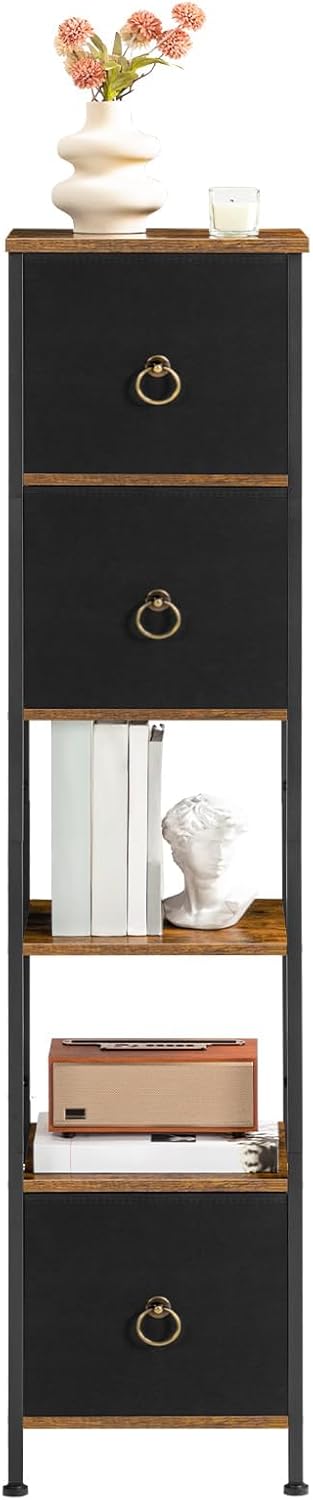 Detalle 2 de HOOBRO Meuble de Salle de Bain – Placard d’Angle 30 x 30 x 141 cm, 3 tiroirs en tissu, style industriel, marron rustique et noir (EBF140CW01)