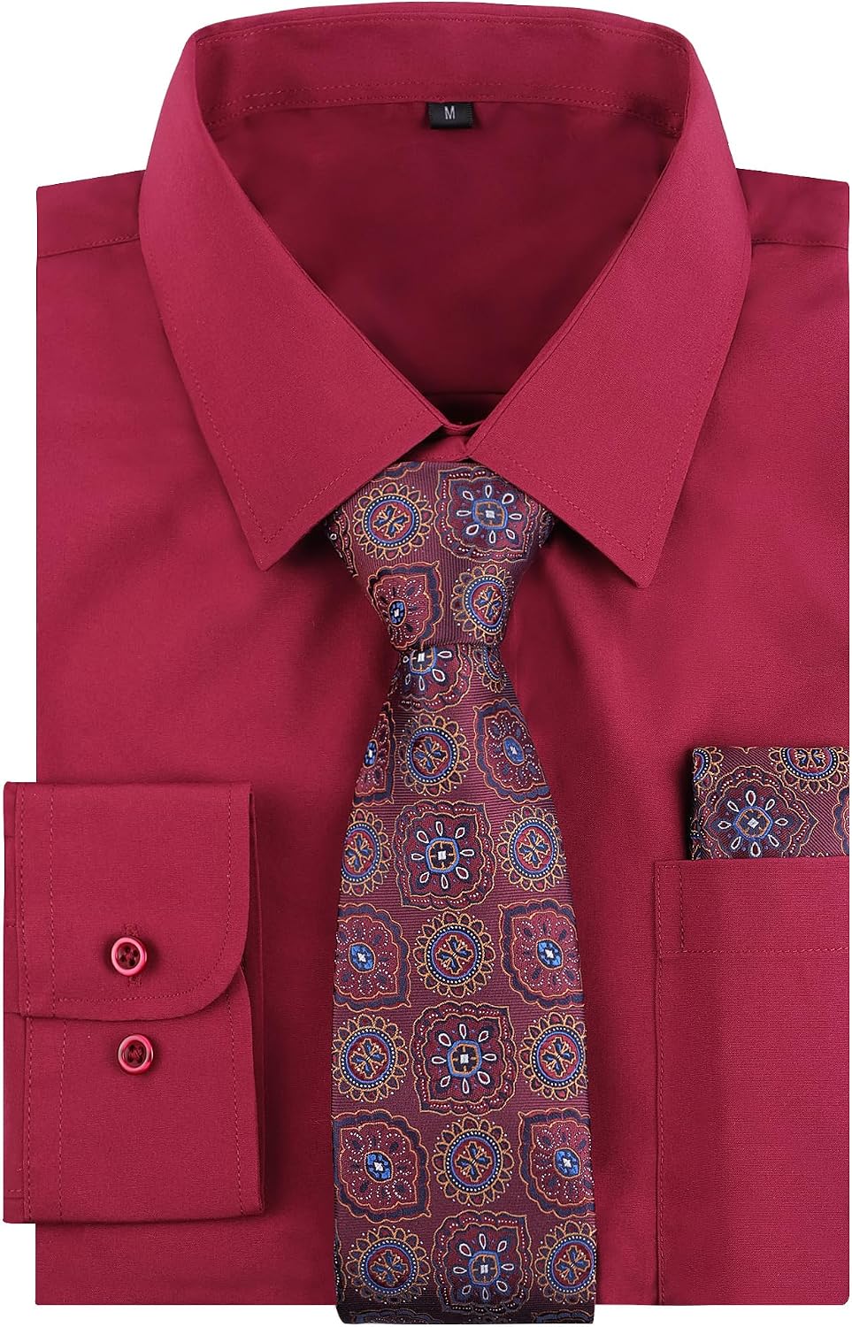 Detalle de Alizeal Mens Long Sleeve Shirt Necktie & Pocket Square Set – Dress Shirt, Tie & Pocket Square for Formal to Casual Wear