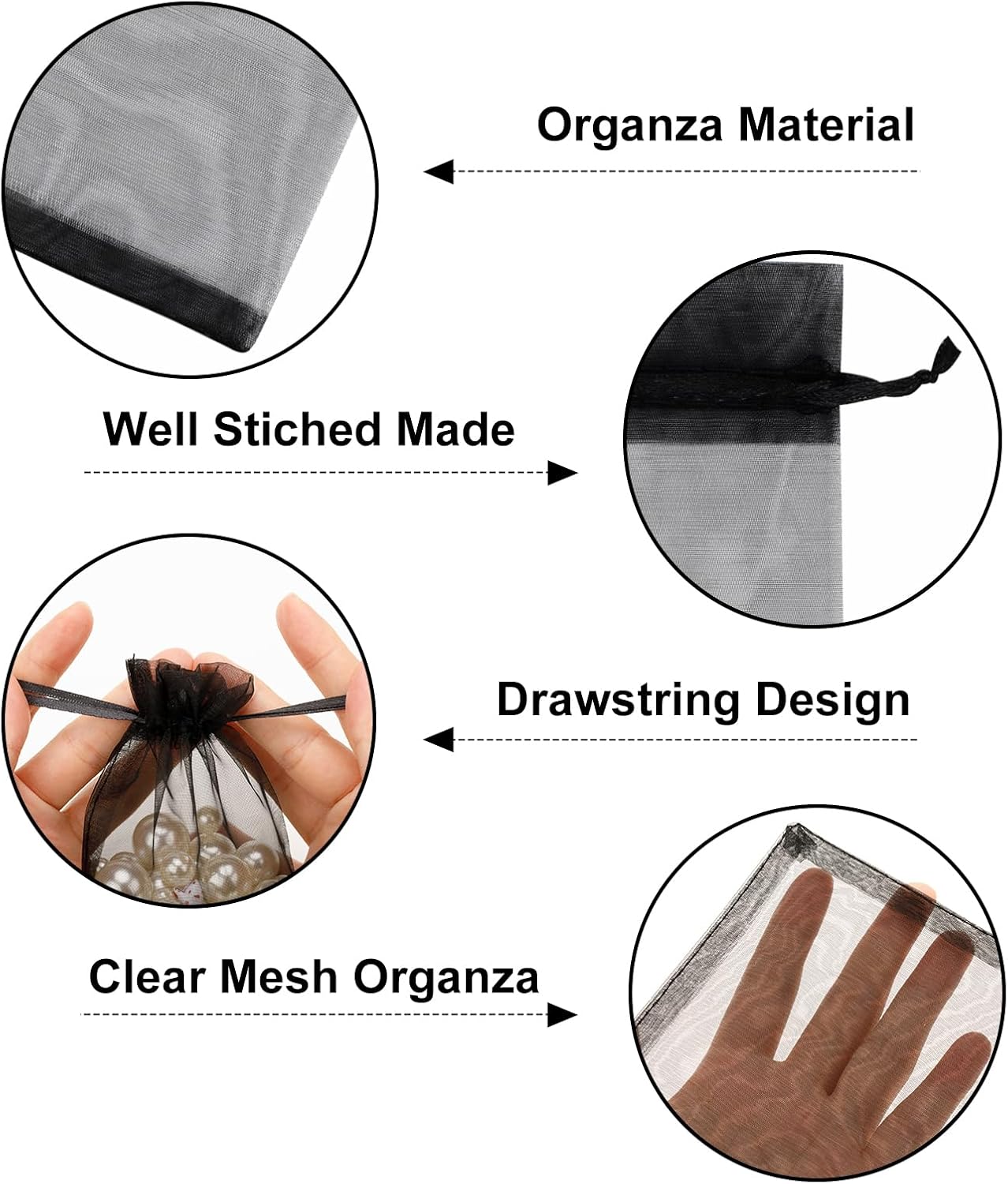 Thumbnail 2 de G2PLUS 100 Stück Schwarz Organzasäckchen 10x15 cm – wiederverwendbare Schmuck- und Geschenkbeutel