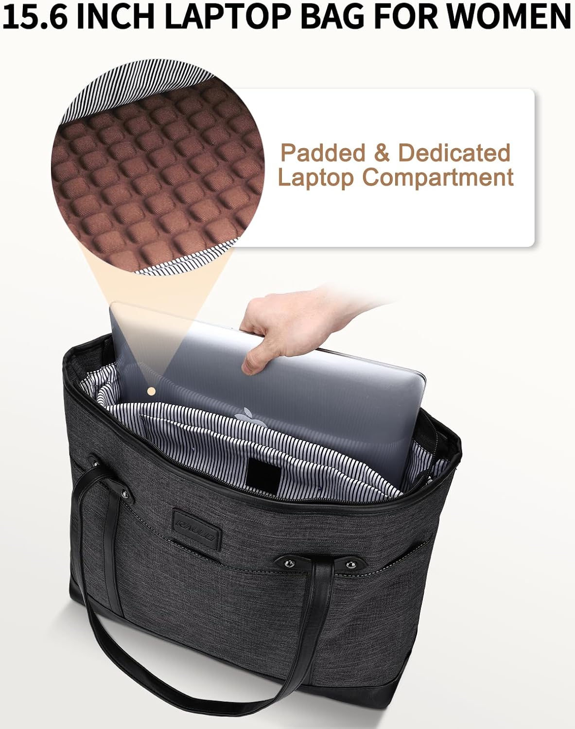Detalle de RAVUO Women’s Laptop Bag: Water-Resistant 15.6 Inch Laptop Tote with Small Pouch