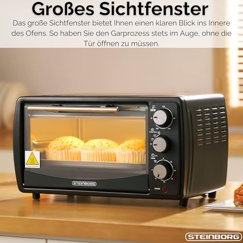 Detalle de Steinborg Mini Backofen 13 Liter: kompakter Allrounder für Backen, Toasten und Grillen