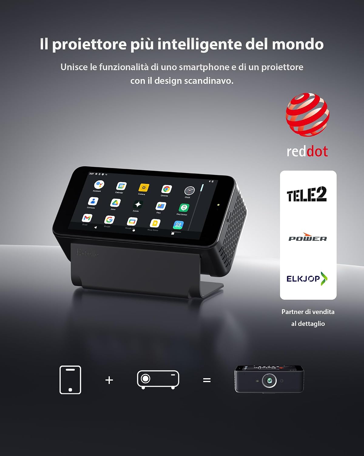 Detalle de Estelle One Proiettore 4K con 64GB, Android 12, schermo touch 5,99" e batteria integrata