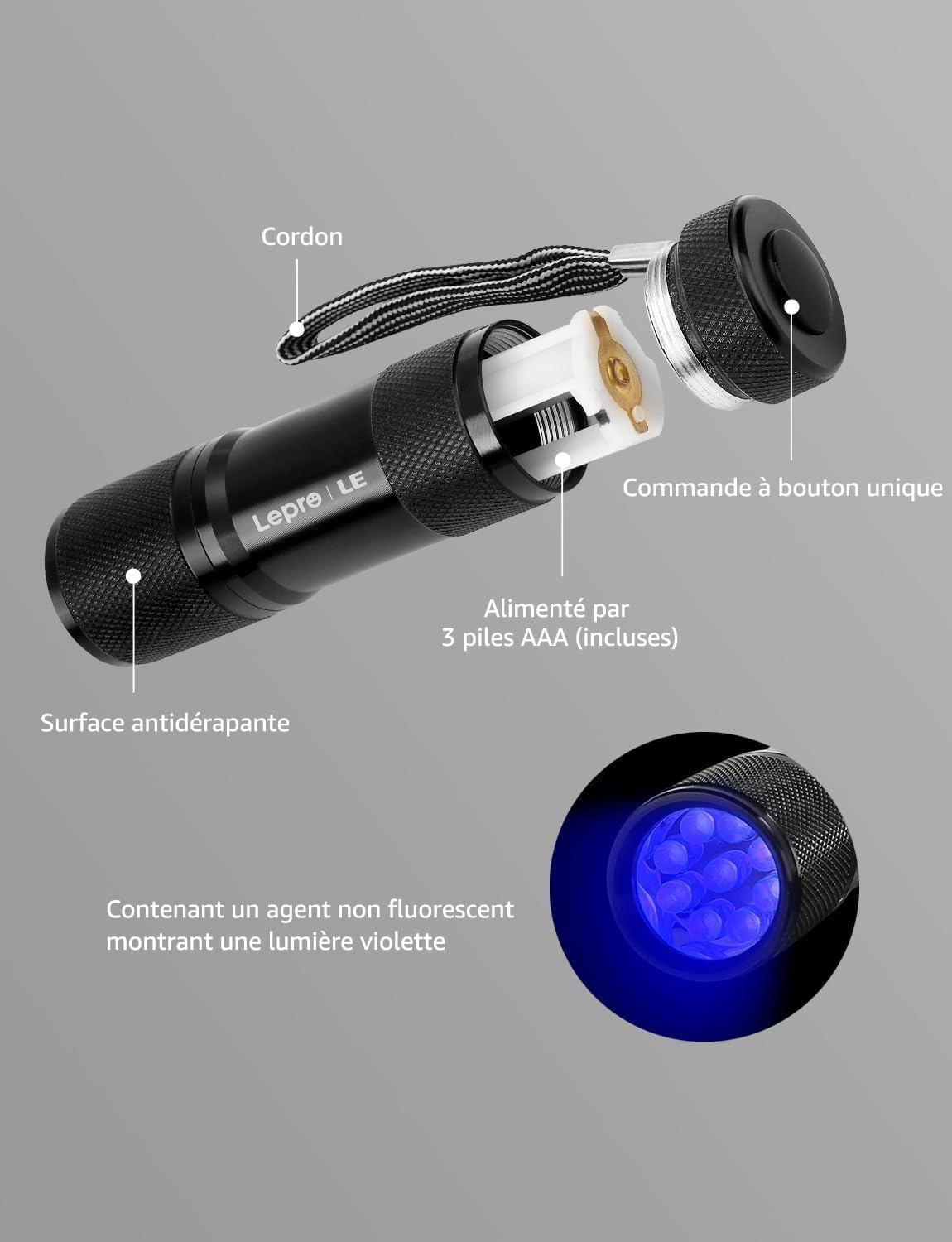 Thumbnail 6 de Lepro Lampe torche UV 395 nm pour détections 🔦