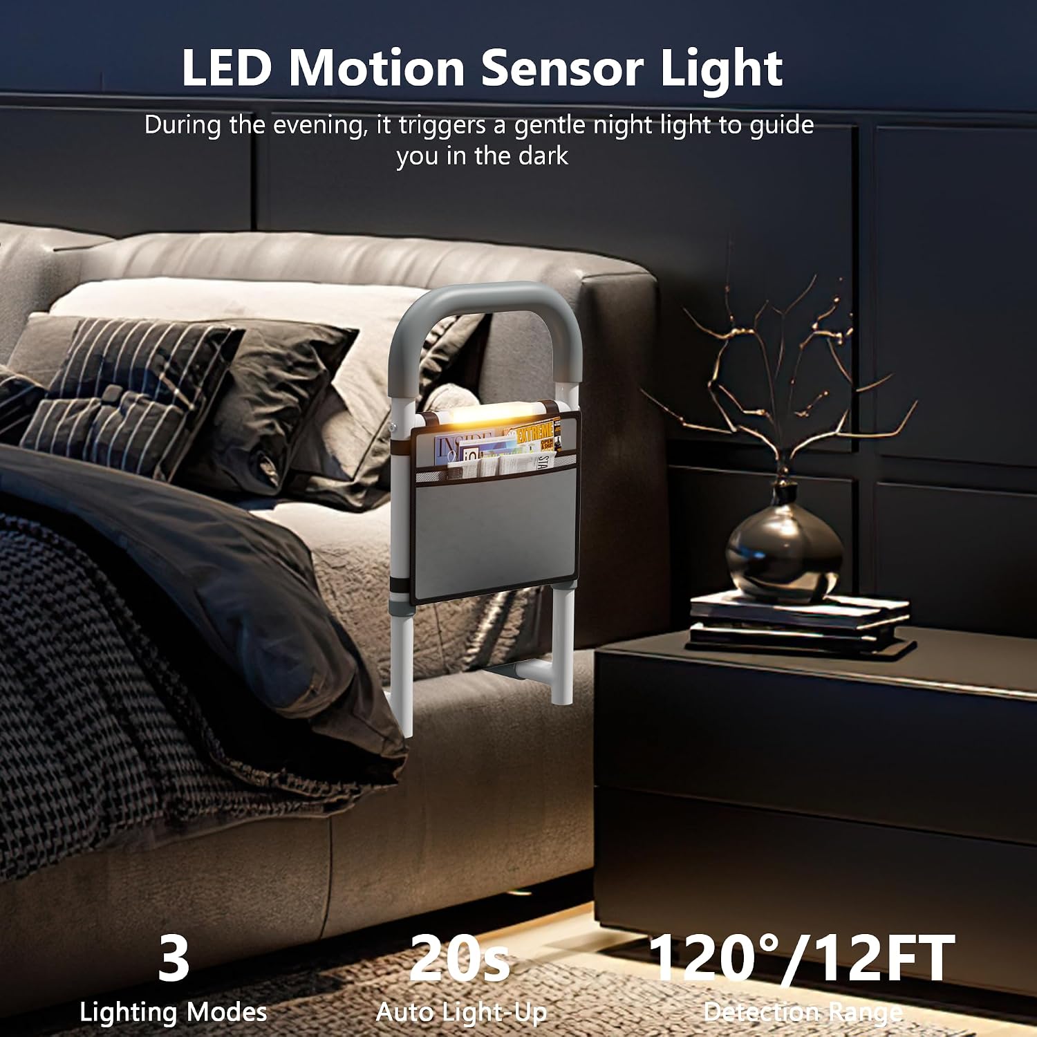 Thumbnail 6 de Yornoli Bed Rail for Elderly Adults: Motion-Sensing Light, Adjustable Non-Slip Handle and Sturdy Steel Frame