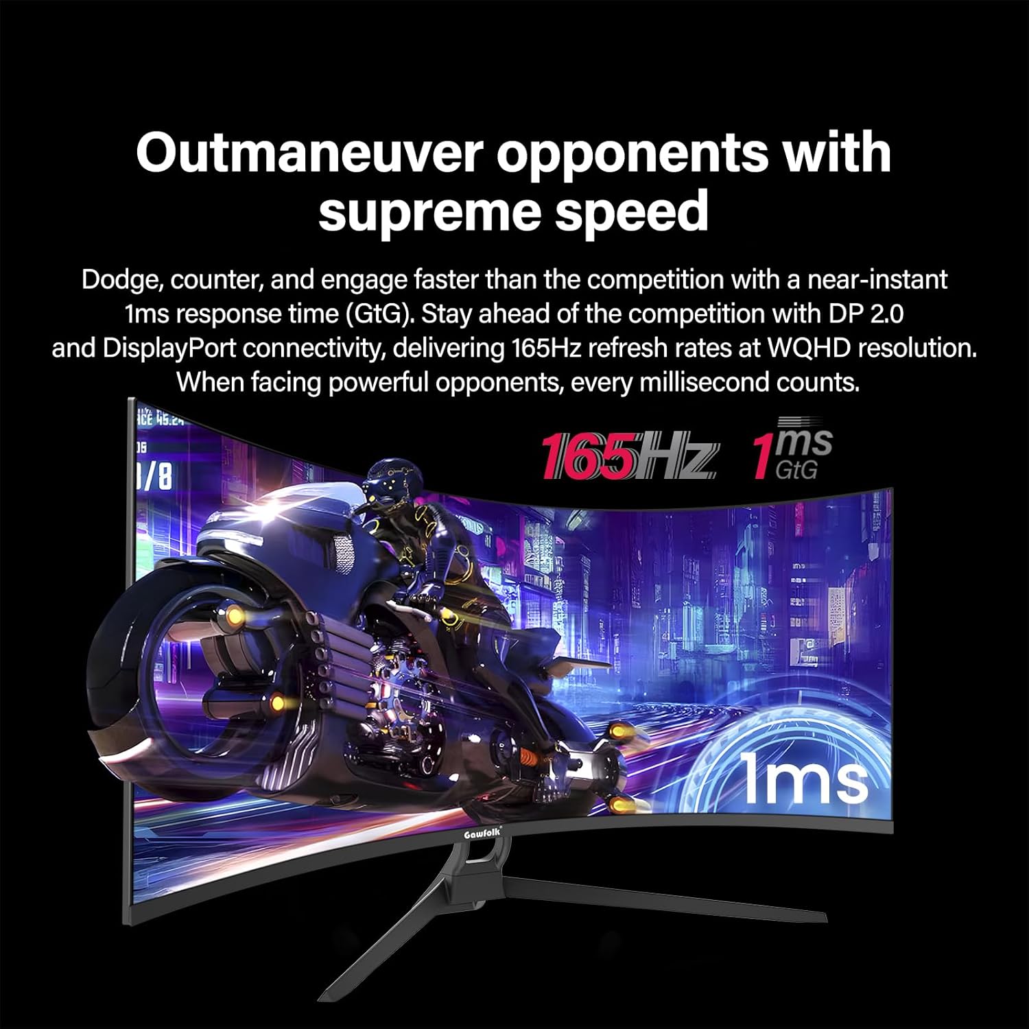 Detalle de Gawfolk 34 Inch Ultrawide Curved Gaming Monitor 165Hz