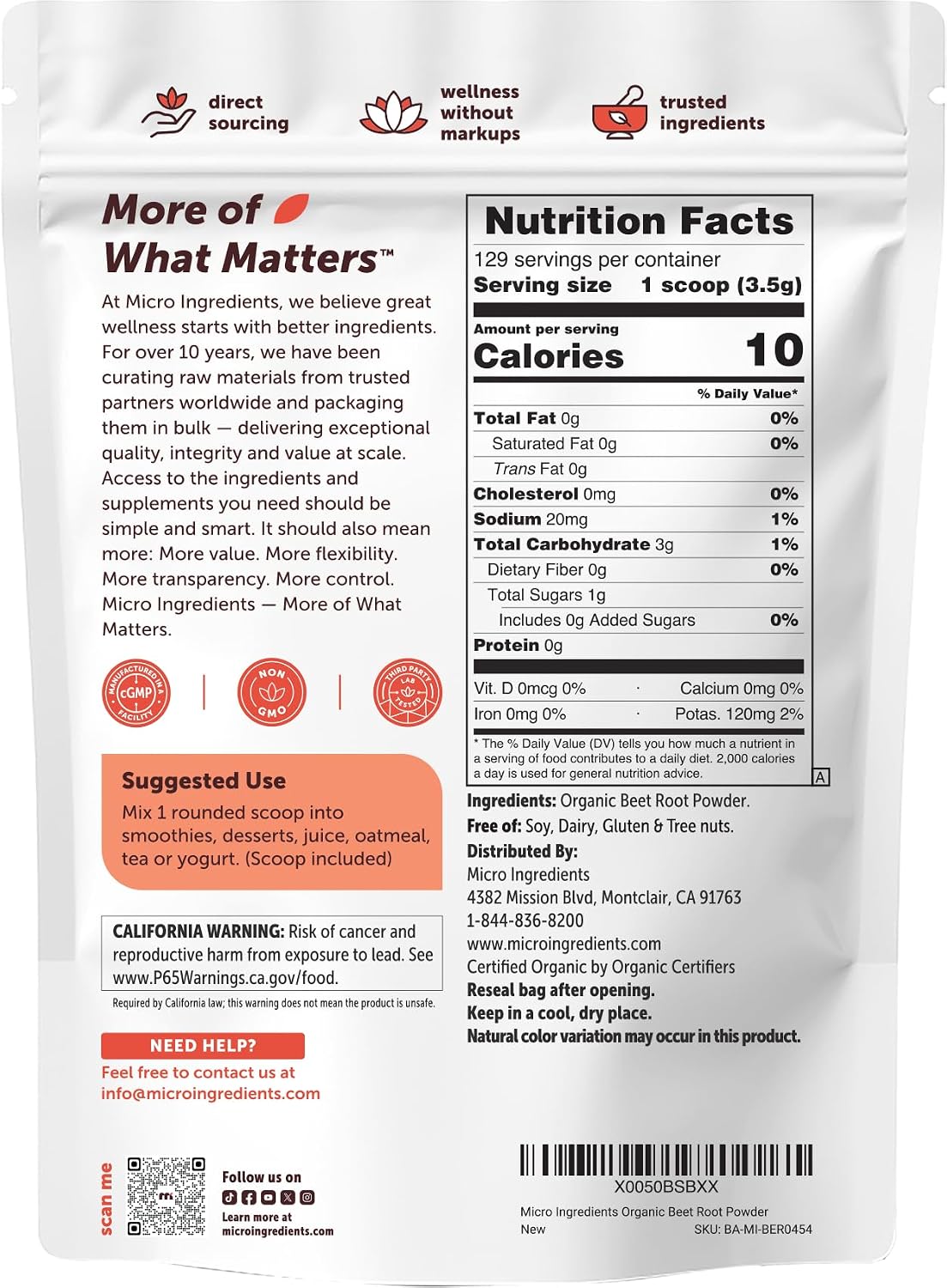Detalle 2 de Micro Ingredients Organic Beet Root Powder, 1 lb