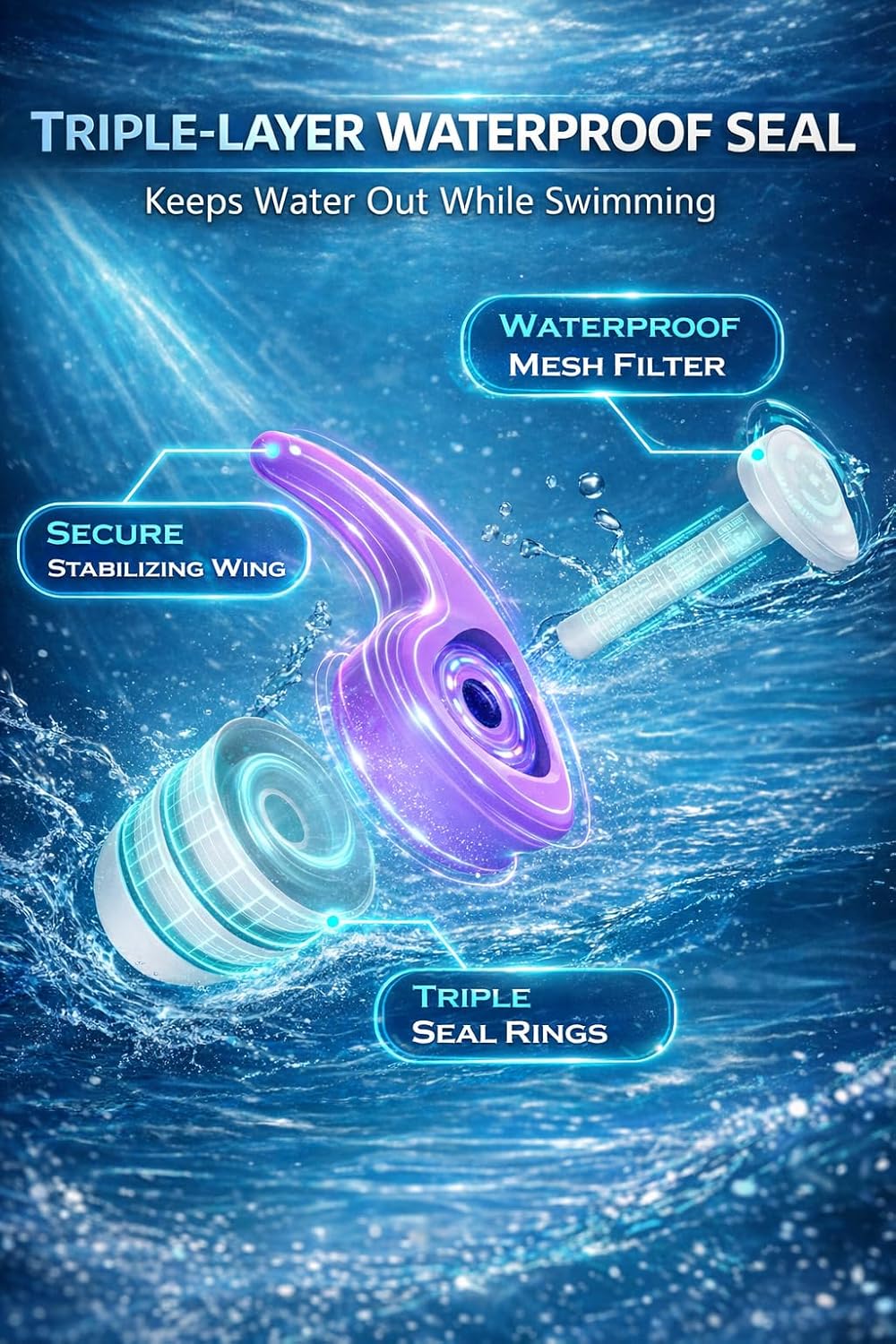 Thumbnail 2 de Kids Swimming Ear Plugs: 3 Pairs of Reusable Silicone Ear Plugs for Safe Water Fun