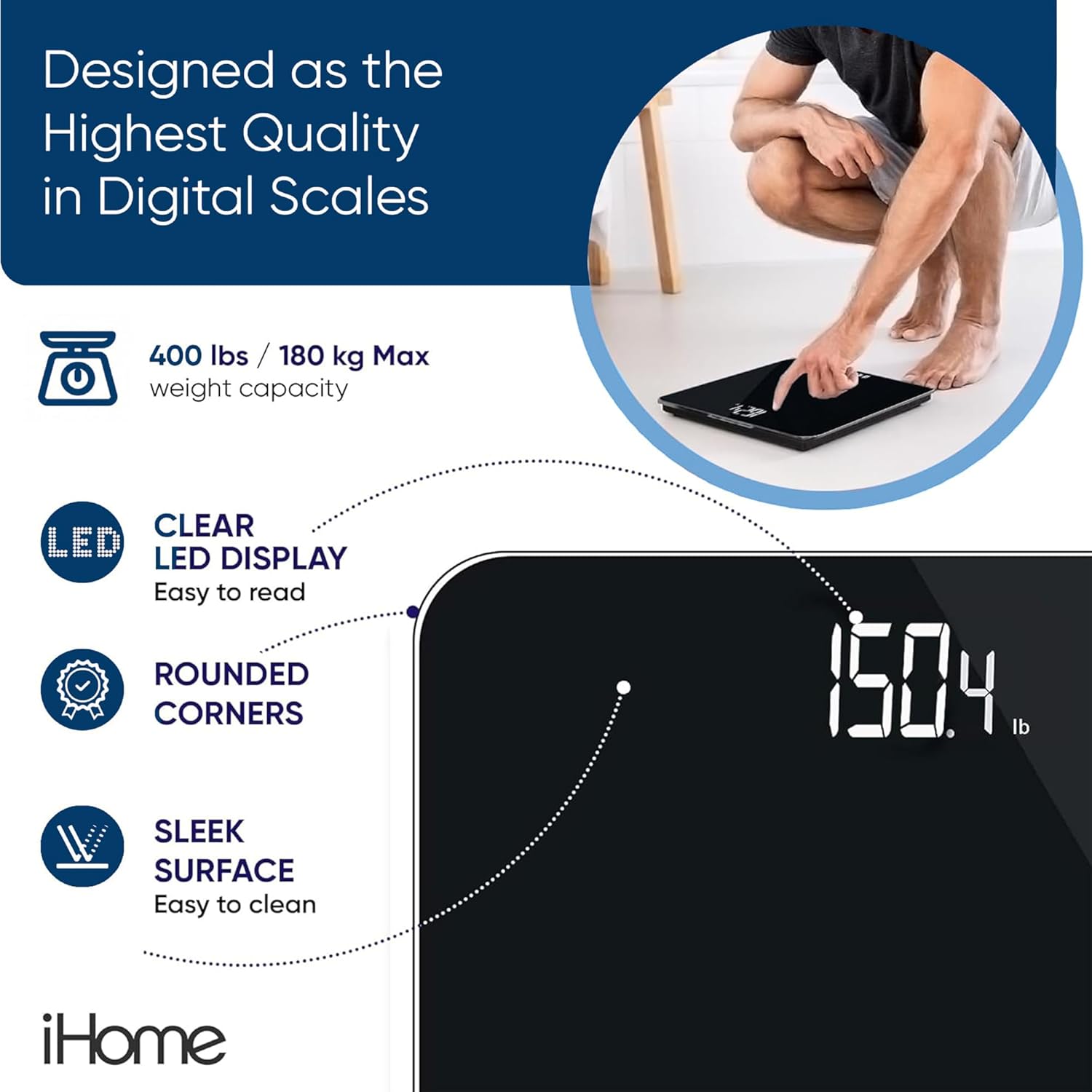 Detalle 2 de iHome Digital Scale: 0.1 lb Precision, 400 lb Capacity