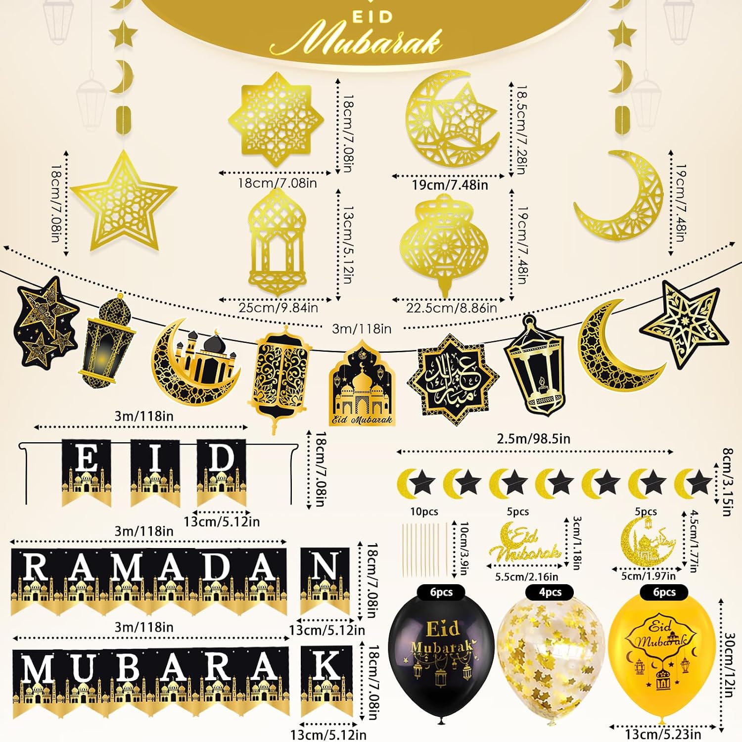 Detalle 2 de AhfuLife Ramadan Mubarak Decorations 6Pcs 🎉