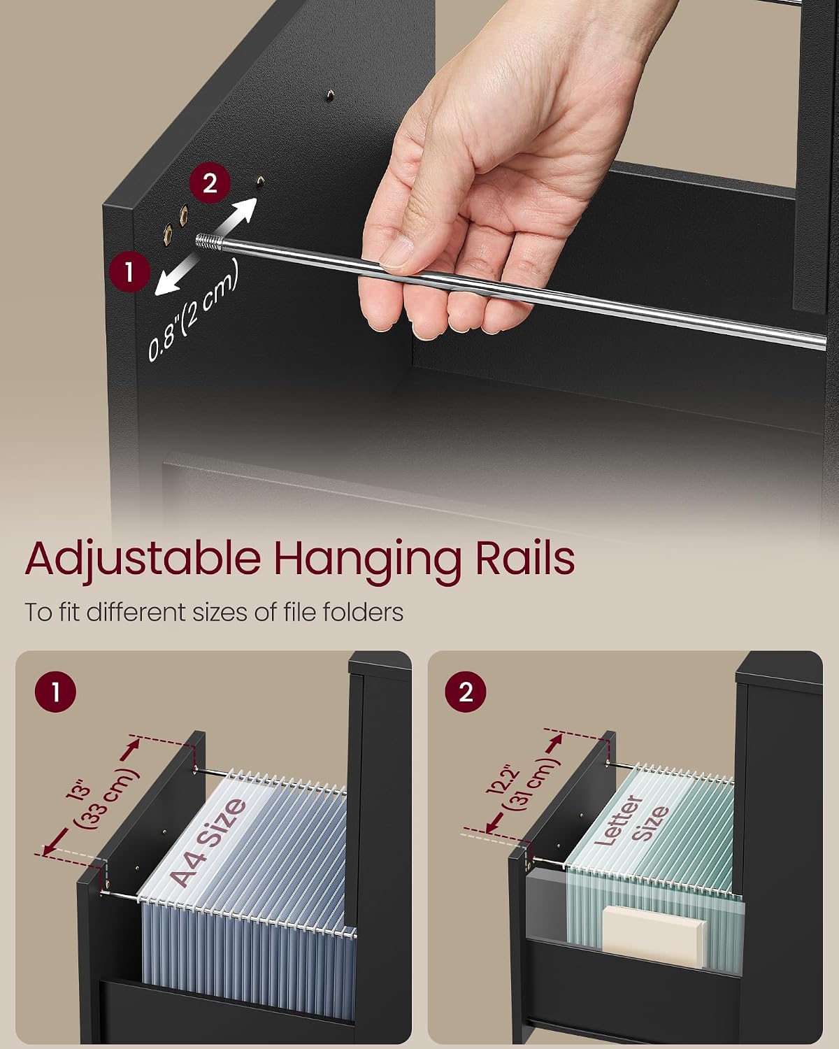 Thumbnail 4 de VASAGLE UOFC040B16 2-Drawer Rolling File Cabinet 15.7×16.5×27.6 in 🗄