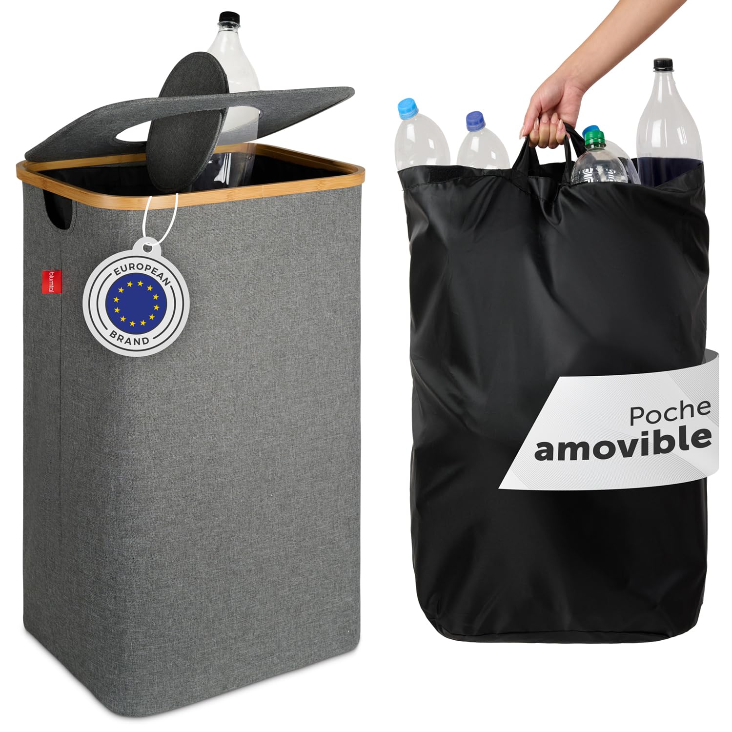 Blumtal conteneur de consigne pour bouteilles 100L en bambou avec sac de transport et effet anti-odeur