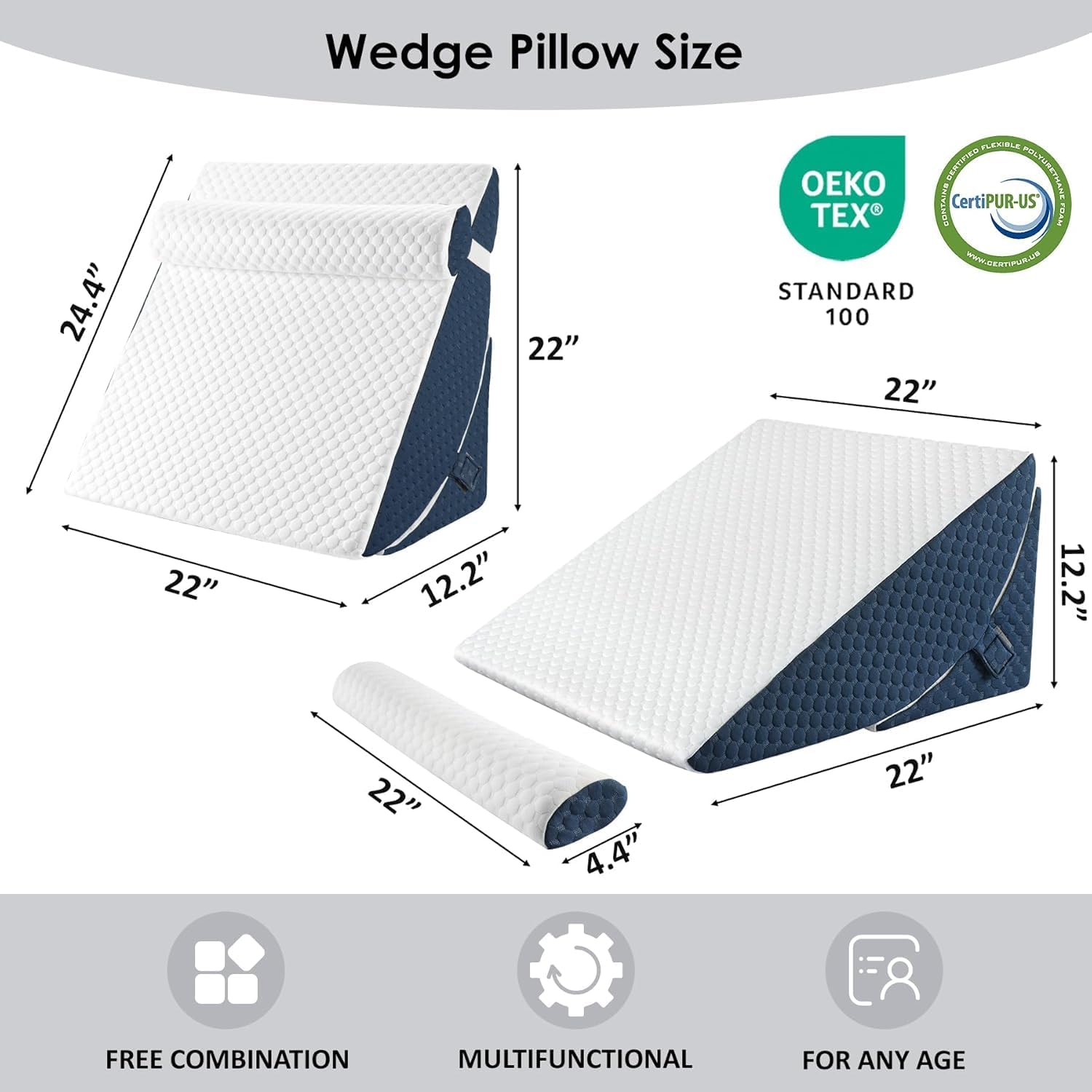 Detalle de WENRENER wedge pillow for sleeping 7 & 12 inch