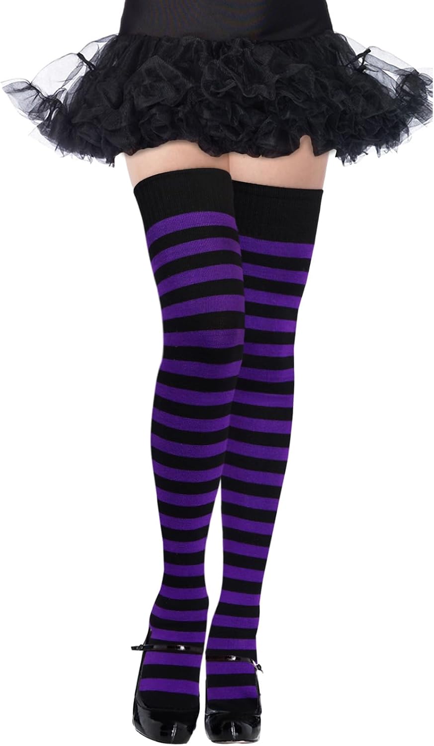 Detalle de Moon Wood Women's Striped Thigh-High Socks, Extra-Long Cotton Blend Knit