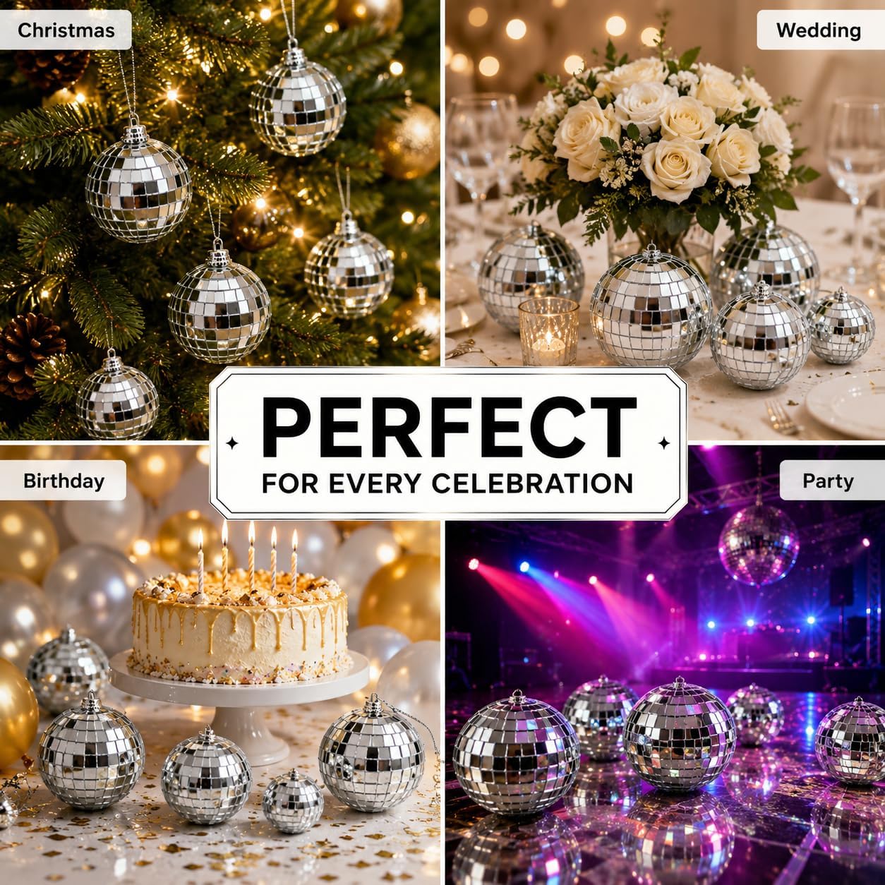 Detalle 2 de YD Youdepot 40-Pack 2-Inch Silver Mirror Disco Ball Ornaments