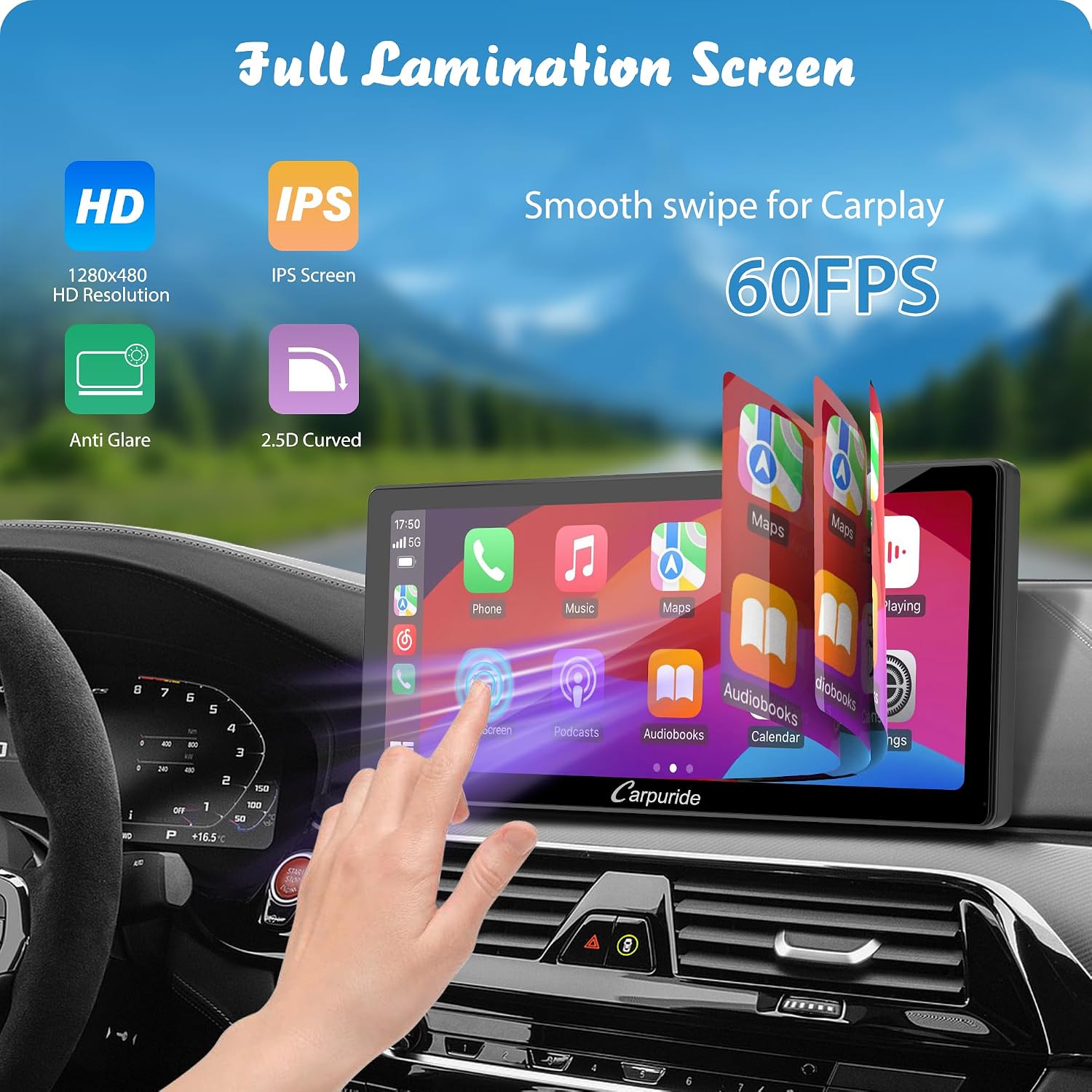 Detalle de Carpuride W103 Pro: 10.3-inch Wireless CarPlay/Android Auto Receiver with Dual Bluetooth, Mirror Link and GPS
