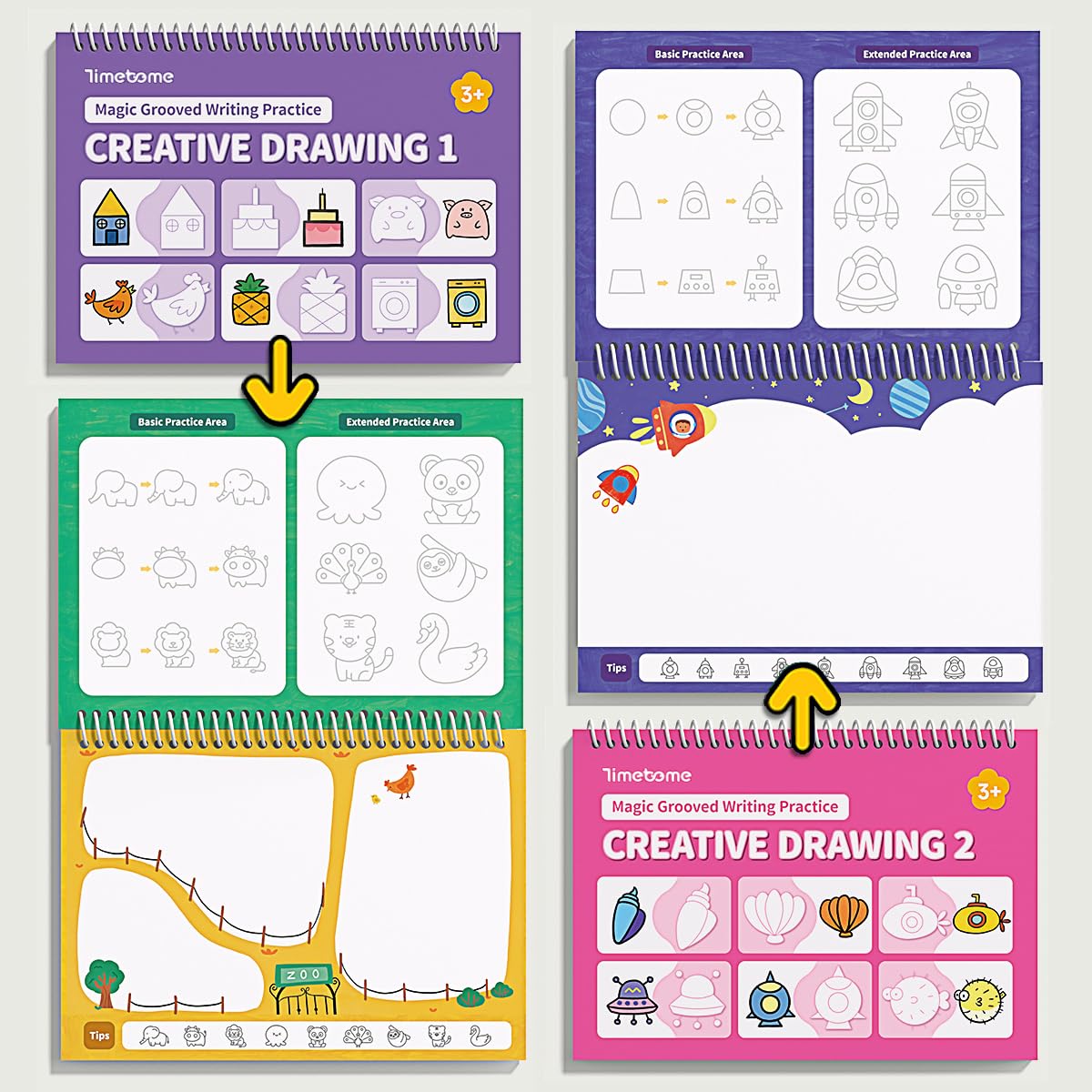 Detalle de Timetome Reusable 3D Groove Writing Practice Books for Kids, 6-Book Set