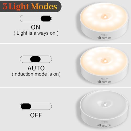 Detalle de Lot de 6 veilleuses LED avec détecteur de mouvement - daphomeu, 12 LEDs, 3 modes, USB rechargeable