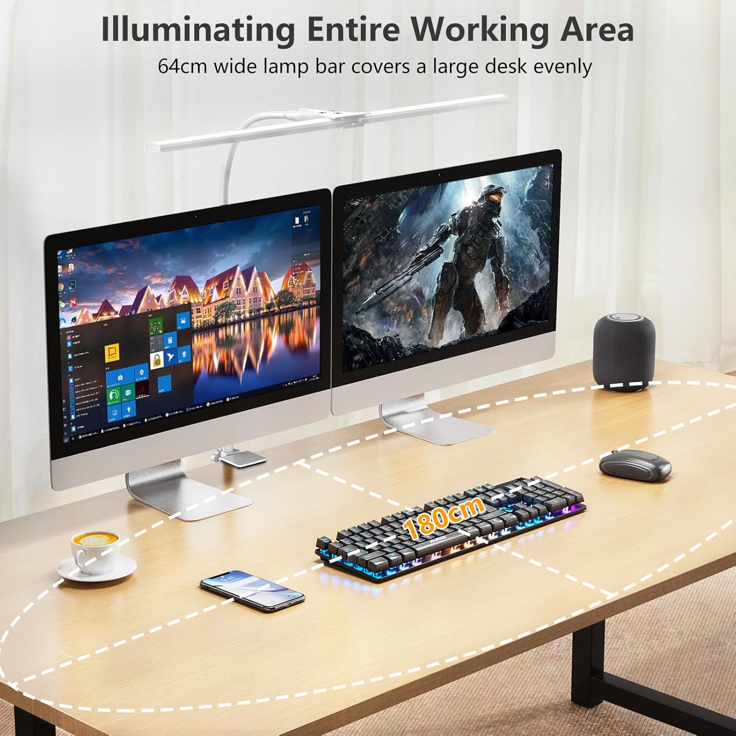 Thumbnail 2 de Schreibtischlampe LED Dimmbar mit Doppelkopf, Klemmbar, 1200 Lumen – Augenfreundliche Beleuchtung für Homeoffice
