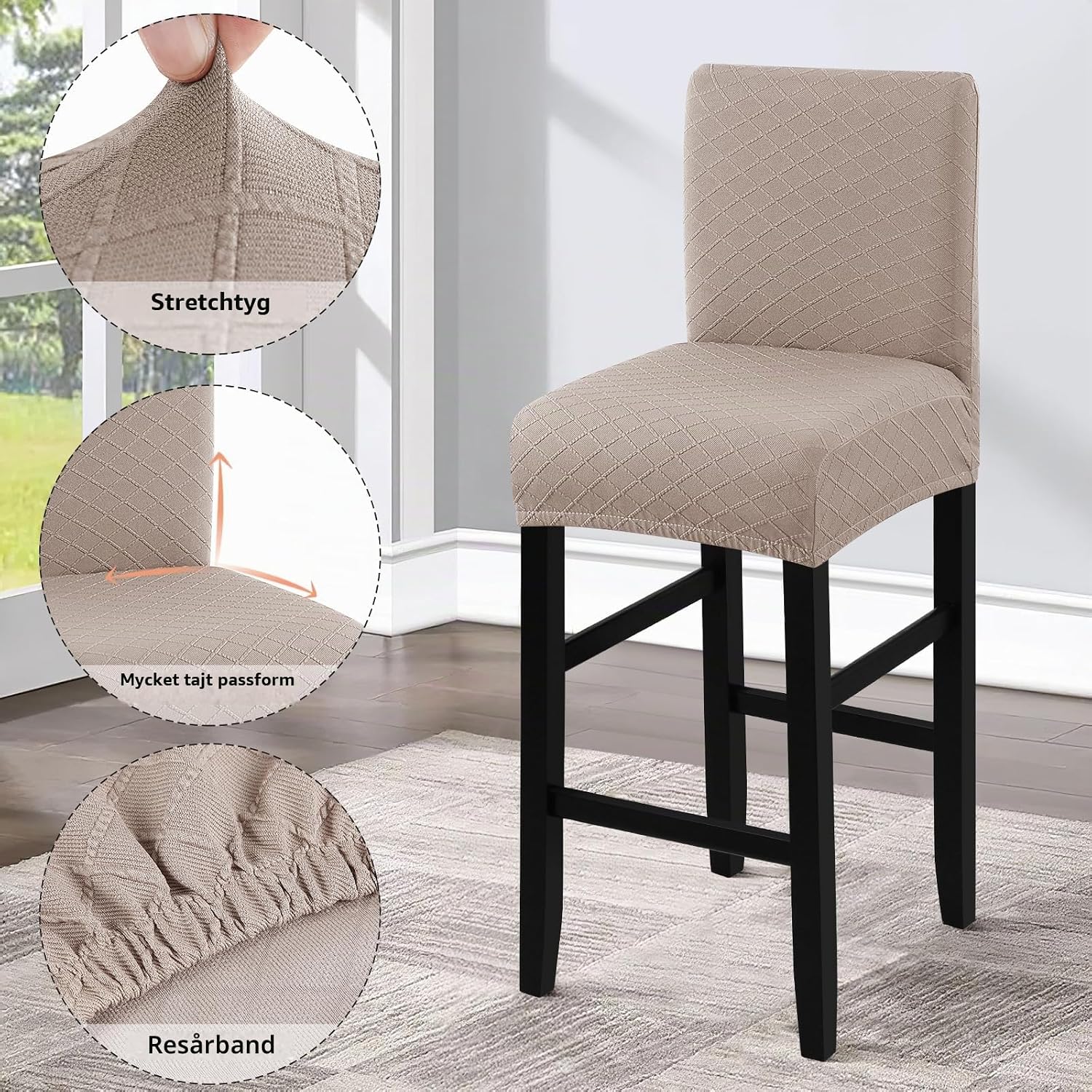 Detalle 2 de Fuloon vattentäta barstolsöverdrag med ryggstöd, 4-pack i kaki