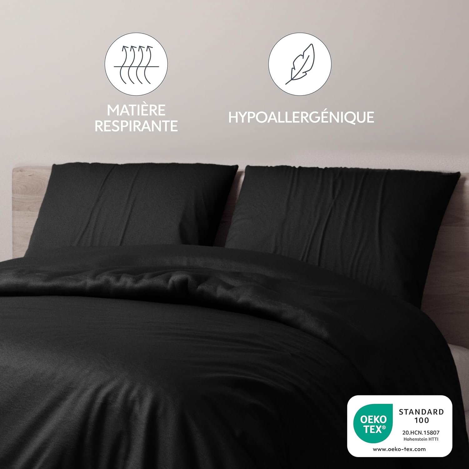 Thumbnail 1 de Dreamzie Taie d’oreiller 60x60 cm – lot de 2 housses en microfibre avec fermeture éclair Oeko-Tex