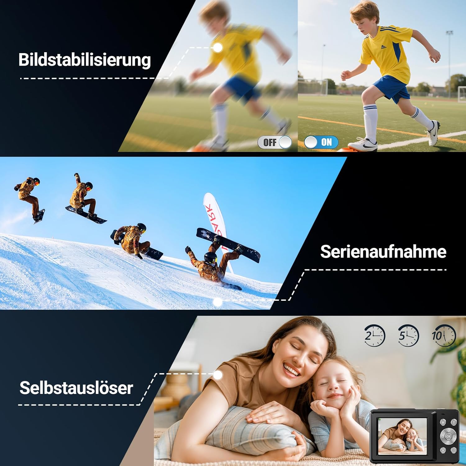 Detalle 2 de Digitalkamera Fotokamera 44MP mit 1080P HD Video, USB-Webcam-Modus, 2,4" IPS-Display und 32GB Karte – ideal für Teens und Kinder