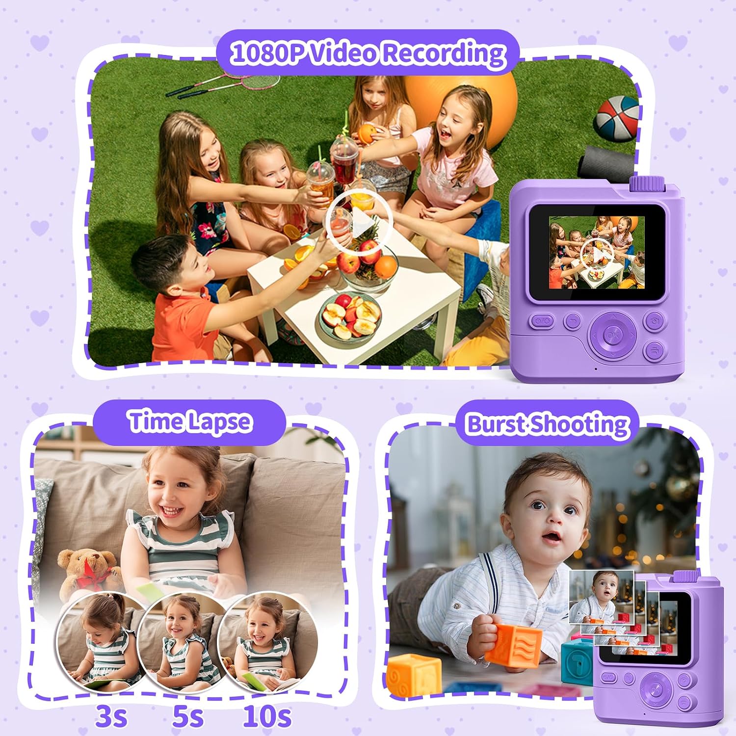 Detalle de Gofunly Kids Camera Instant Print 1080P Purple