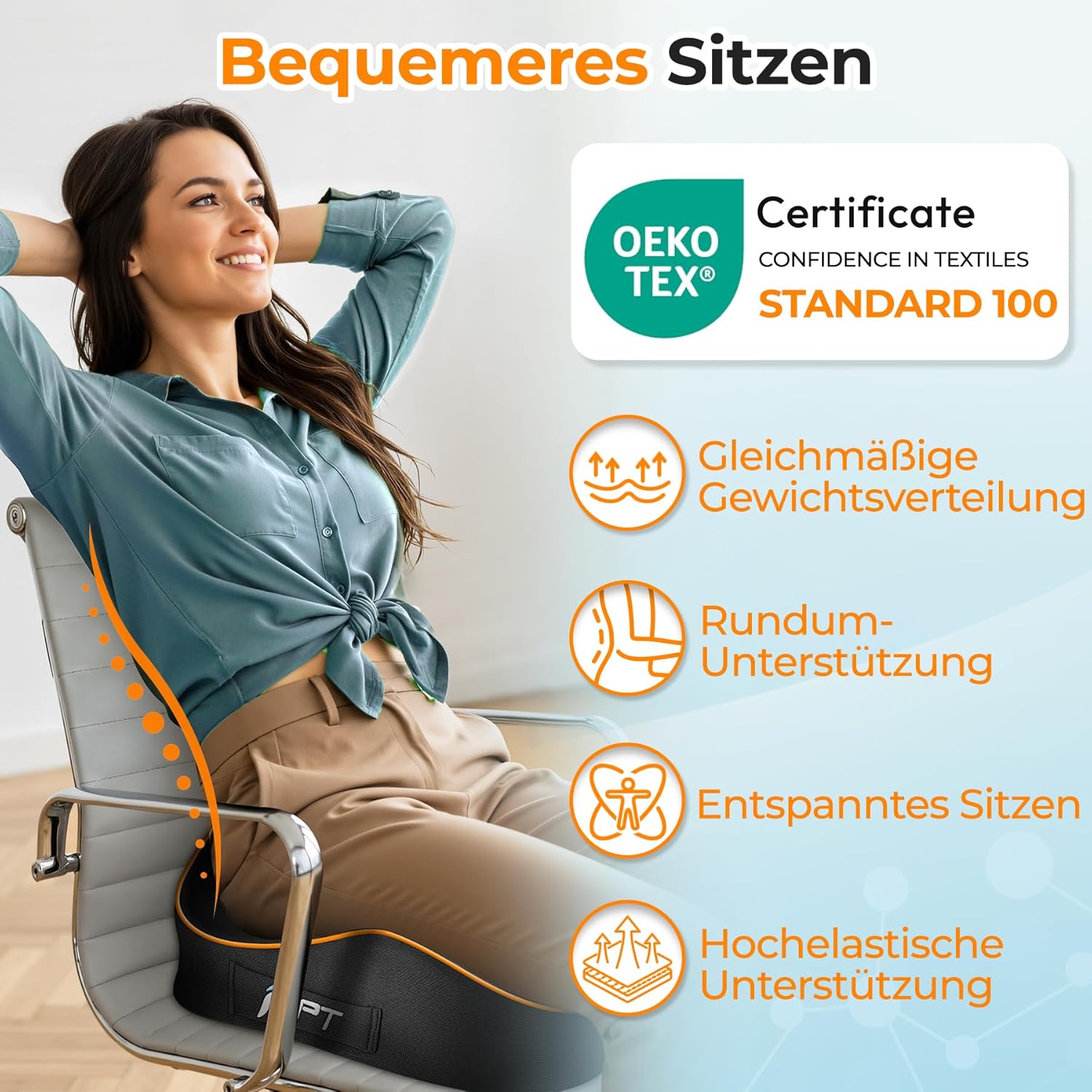 Thumbnail 2 de PTylo Sitzkissen ergonomisch, abwaschbar, Schwarz ⚙