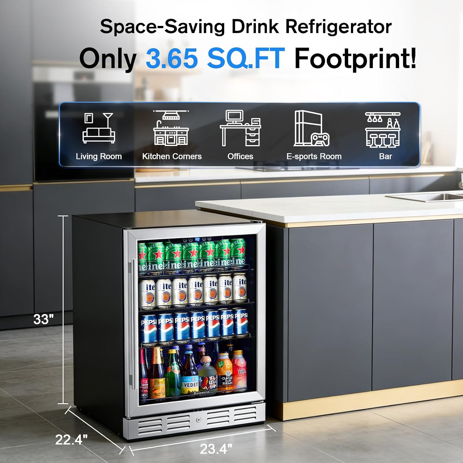 Detalle de Kalamera KRC-24SZB-A1 24-Inch Beverage Refrigerator, 164 Cans, Glass Door