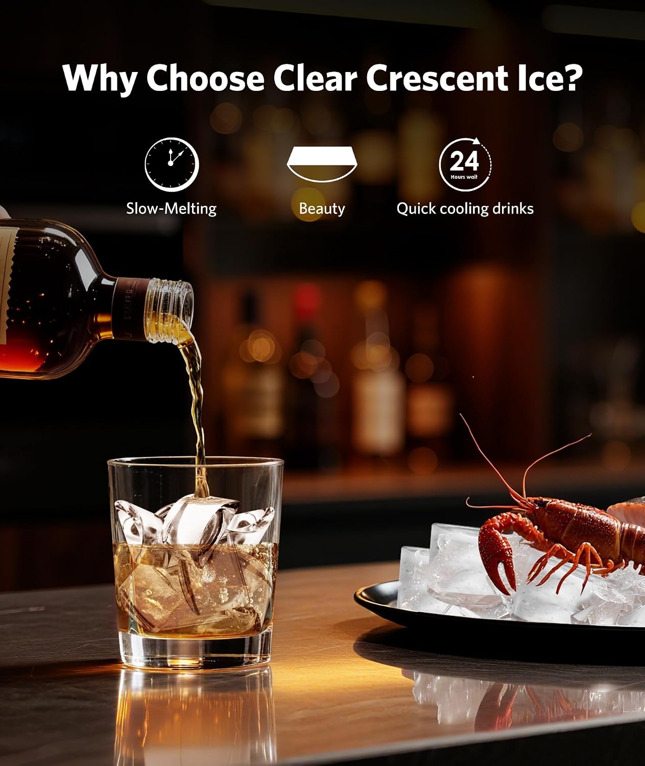 Detalle 2 de COWSAR HZB-12M Crescent Countertop Ice Maker, 27 lb Daily Output, Timer